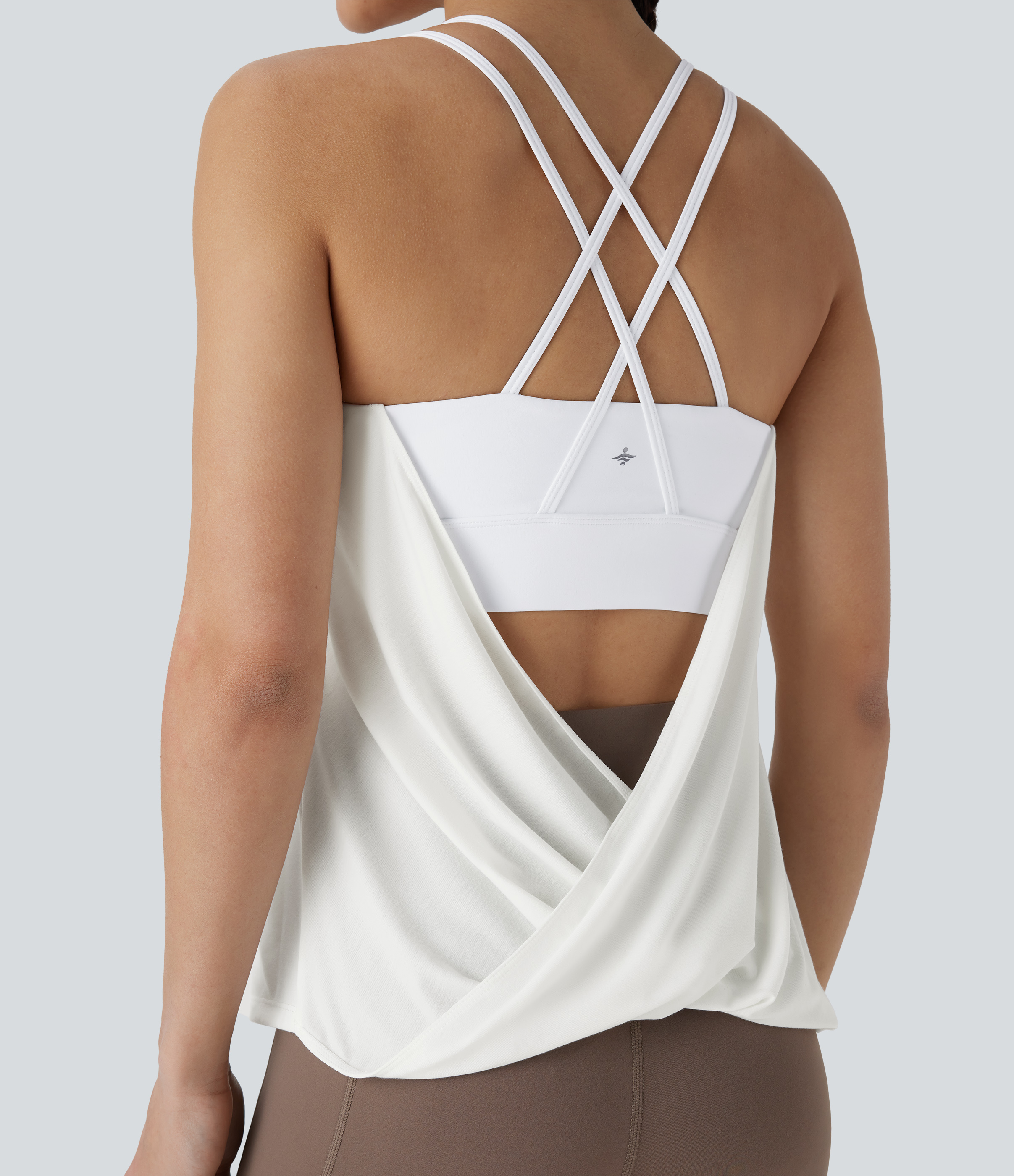 Double Straps Pleated Quick Dry Yoga Cami Top Tank Top - White