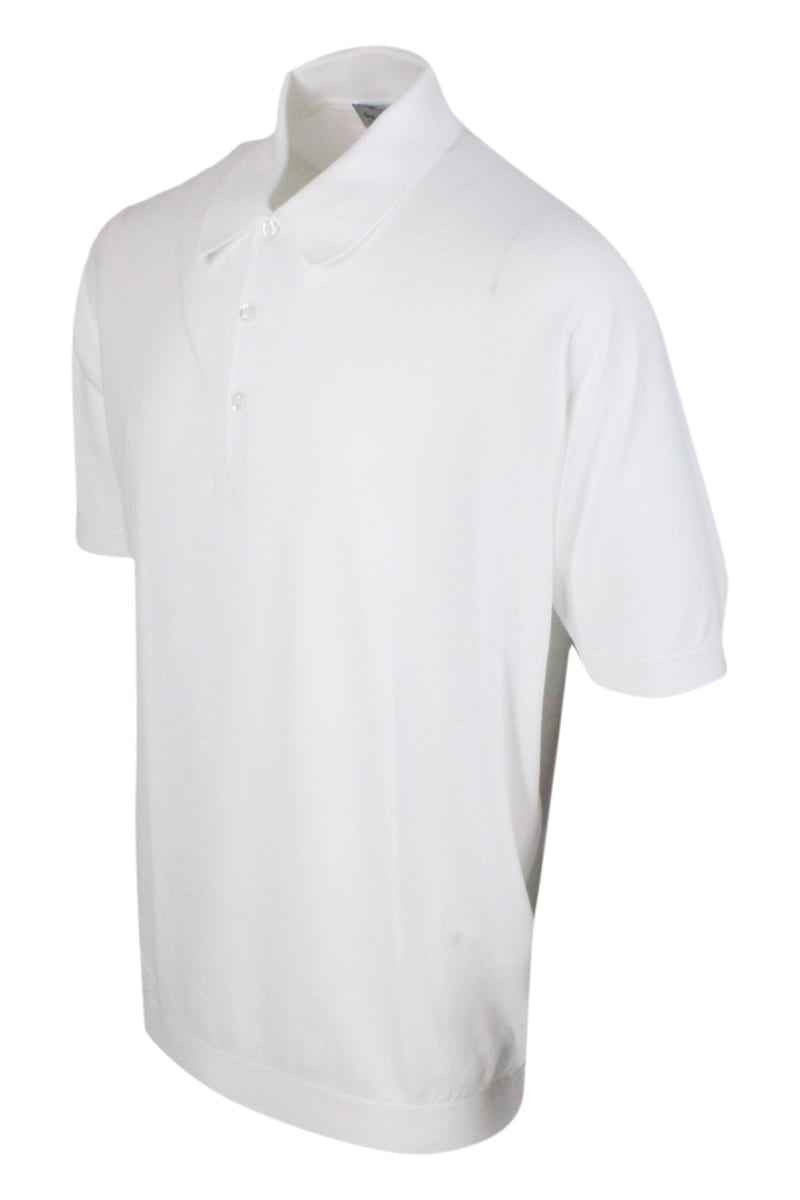 Short-sleeved Polo Shirt In Extra-fine Cotton Thread With Three Buttons