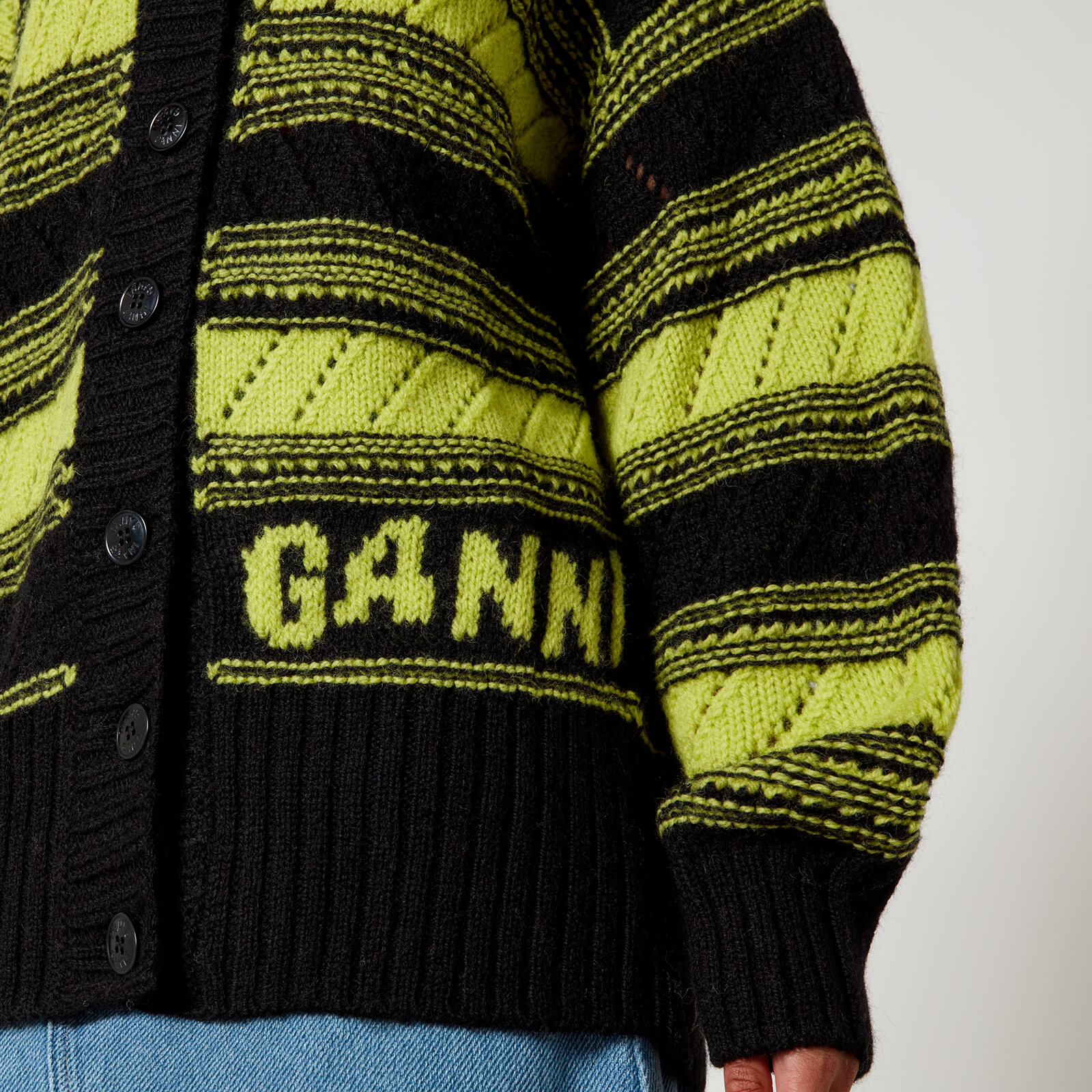 Ganni Striped Organic Wool Cardigan