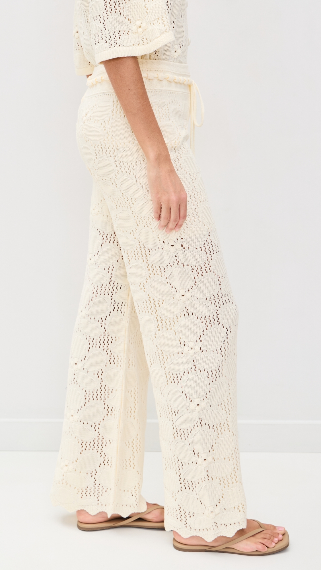 Floral Crochet Pants Beige