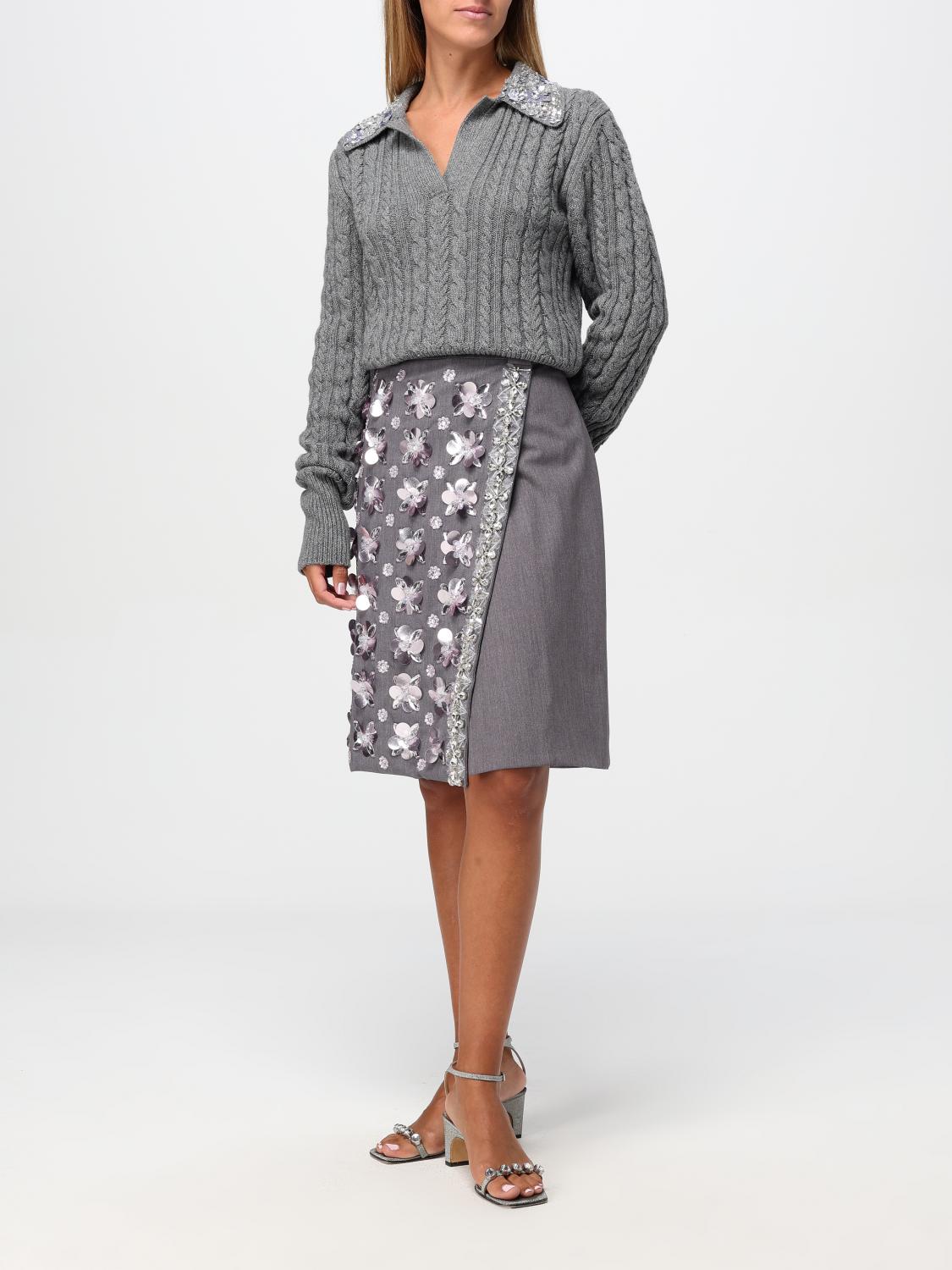 Floral appliqué cable knit top - Grey