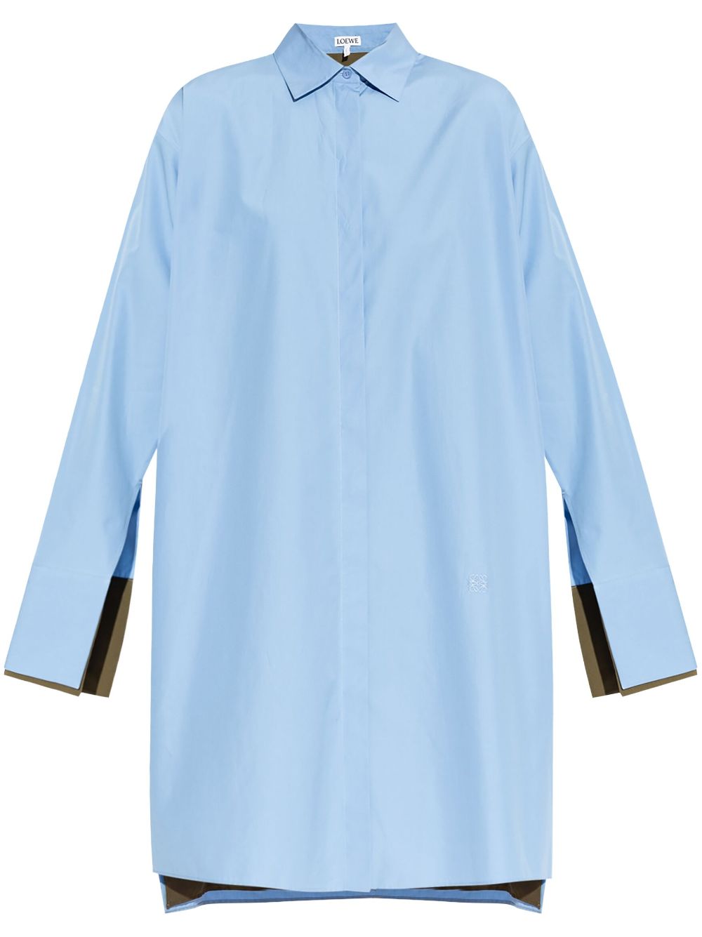 Logo-embroidered cotton shirt dress - Blue