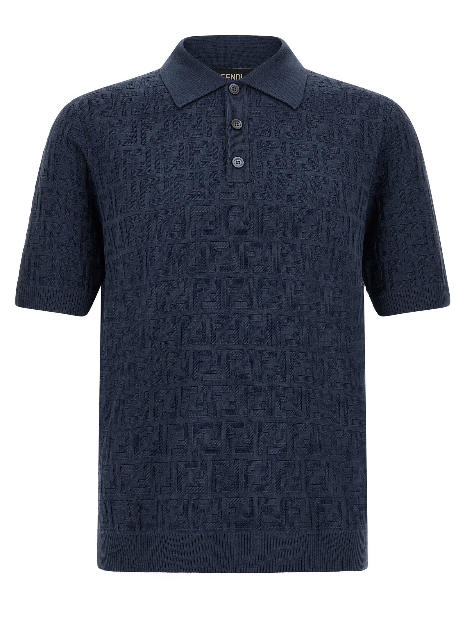 FF Jacquard Cotton Polo Shirt — Navy