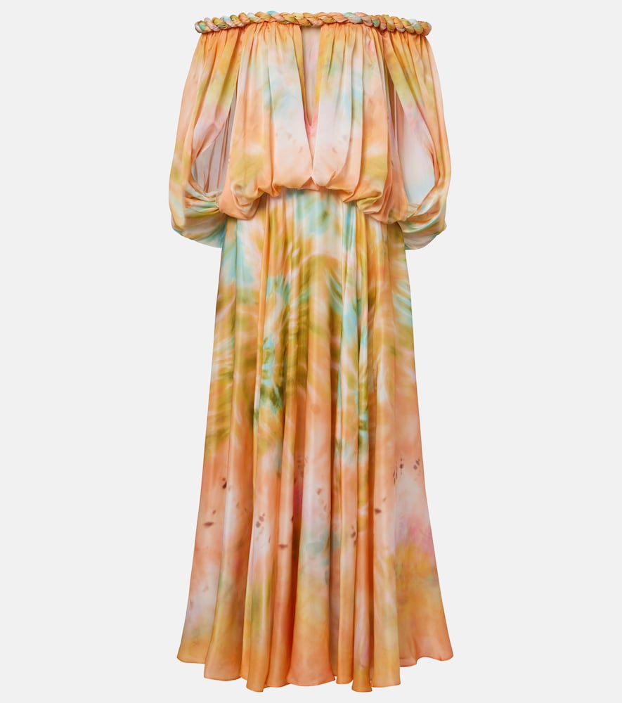 Luna off-shoulder printed silk chiffon gown