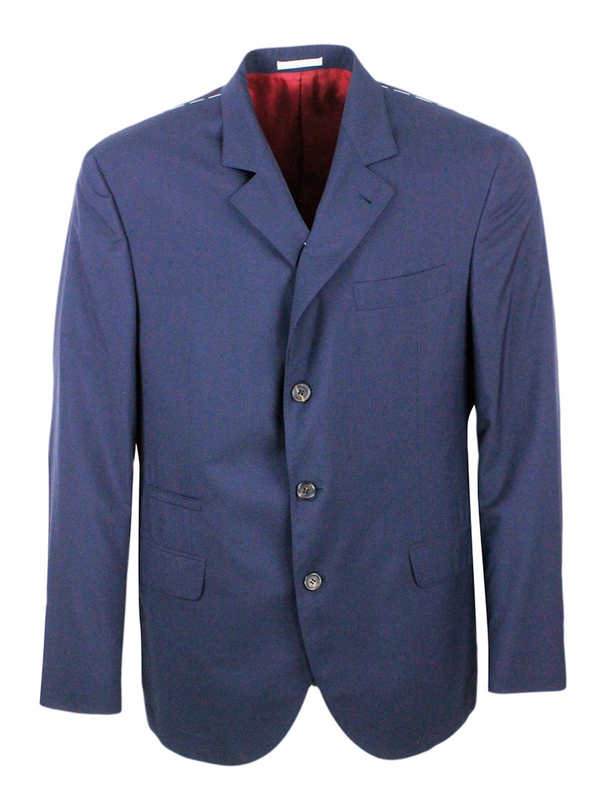 3-button Jacket Unlined In Fresh Wool Canvas. The Buttons Are In Brown Horn