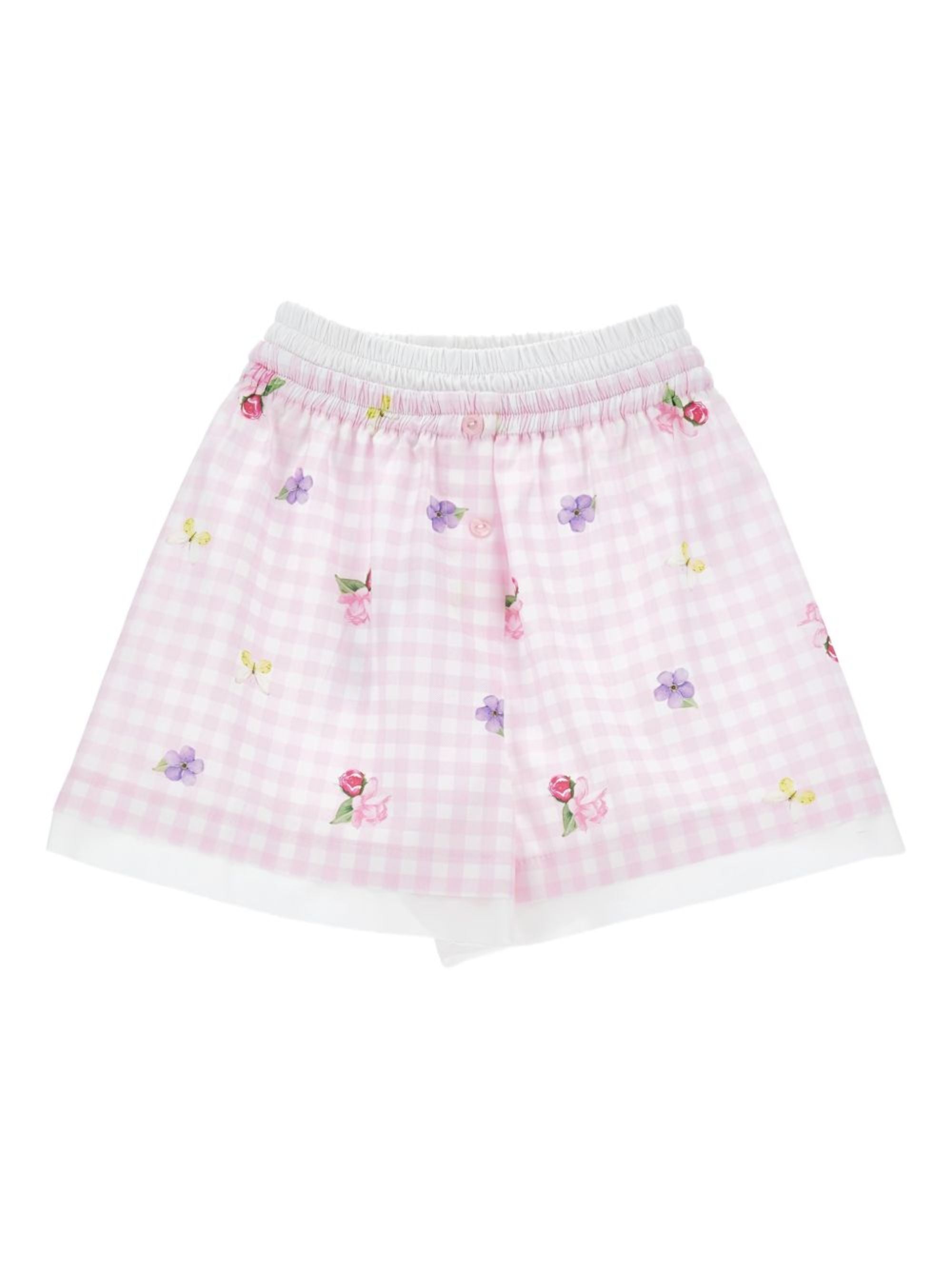 Gingham Floral Mini Shorts with Elegant Waistband