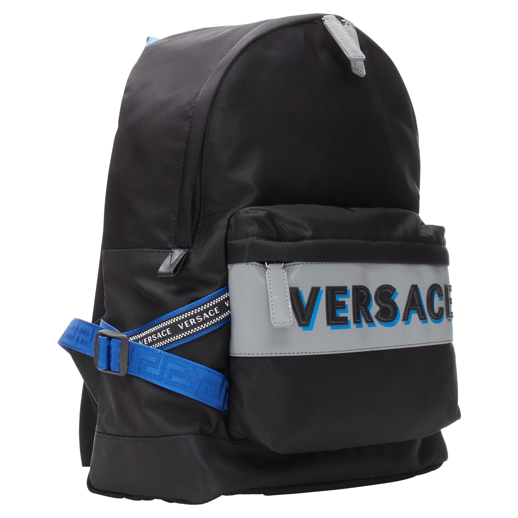 Black nylon Greca strap backpack