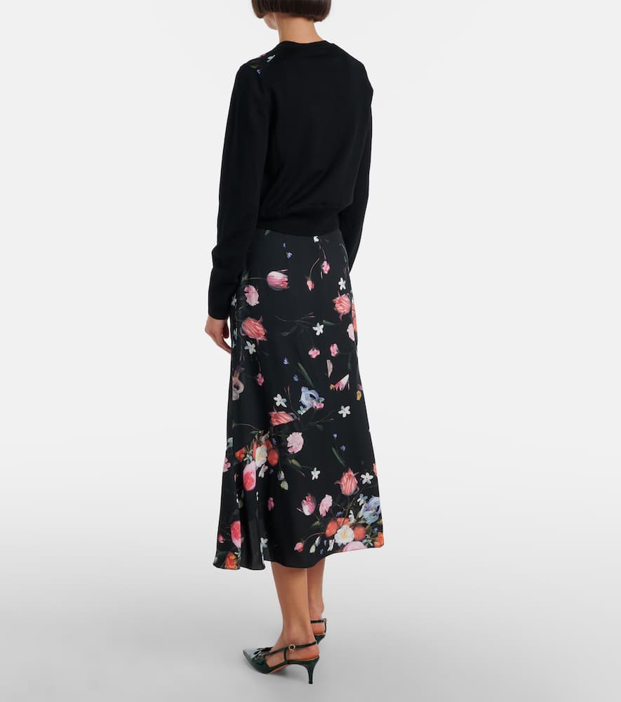 Floral crêpe midi skirt