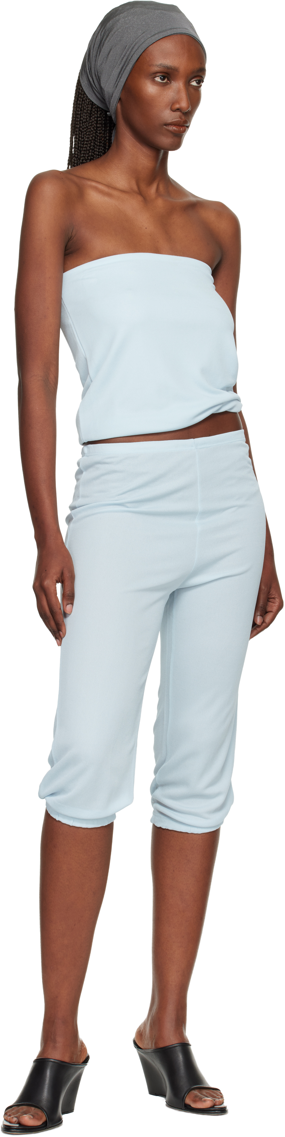 Blue Double Face Crêpe Jersey Dance Corsaire Lounge Pants