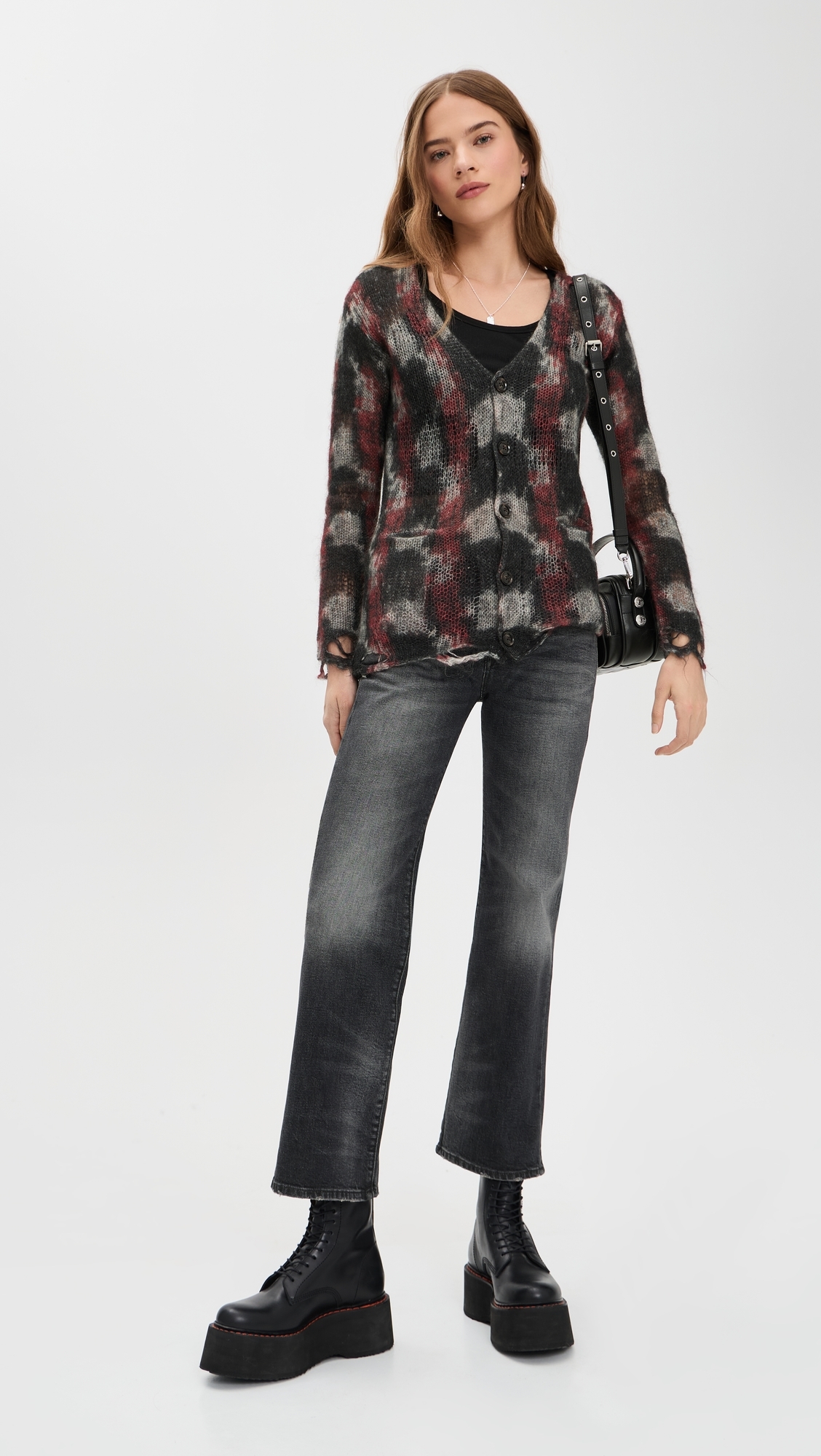Printed Boyfriend Cardigan Red/Black/White