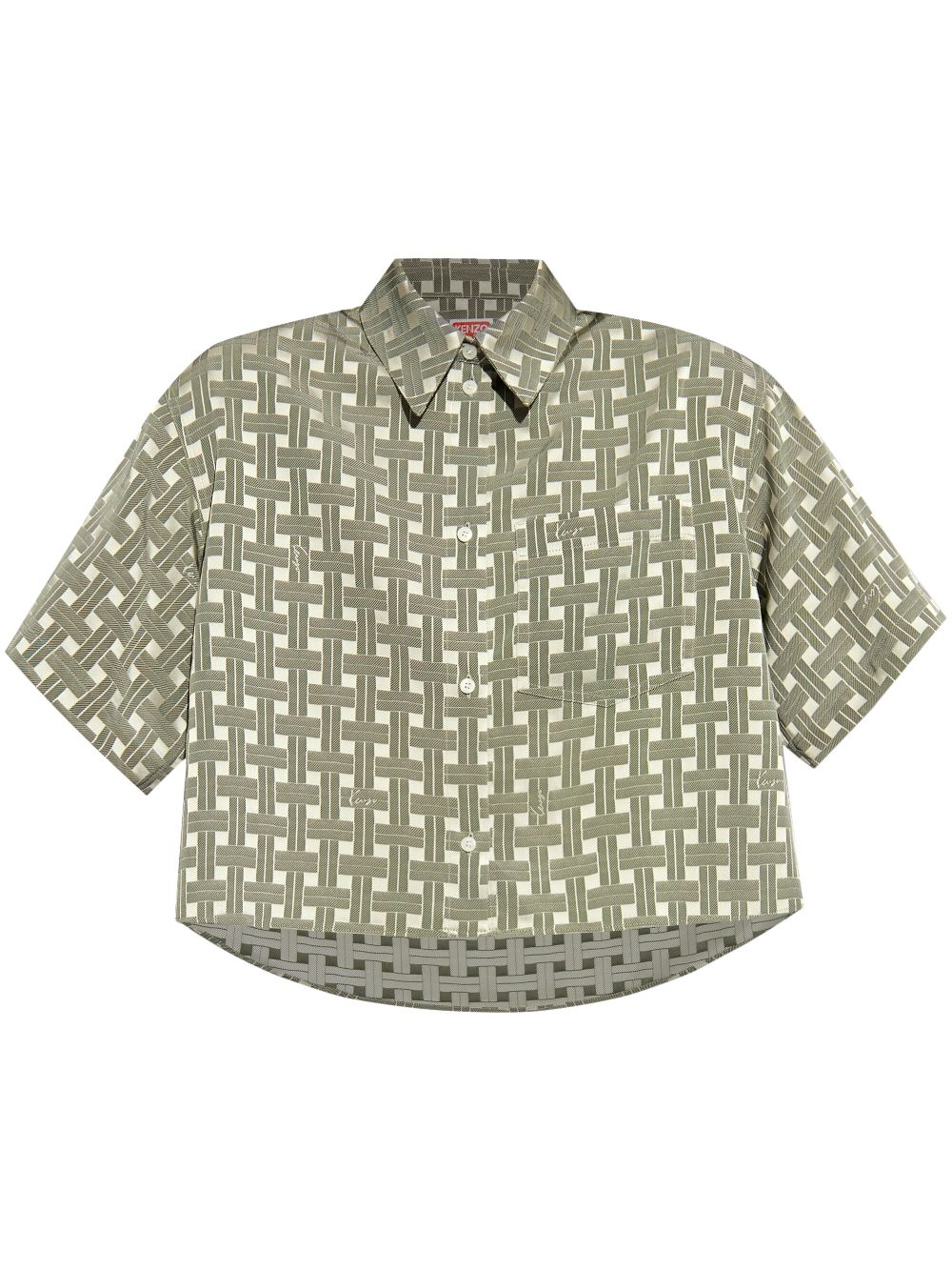 Weave geometric-print cropped shirt - Grey