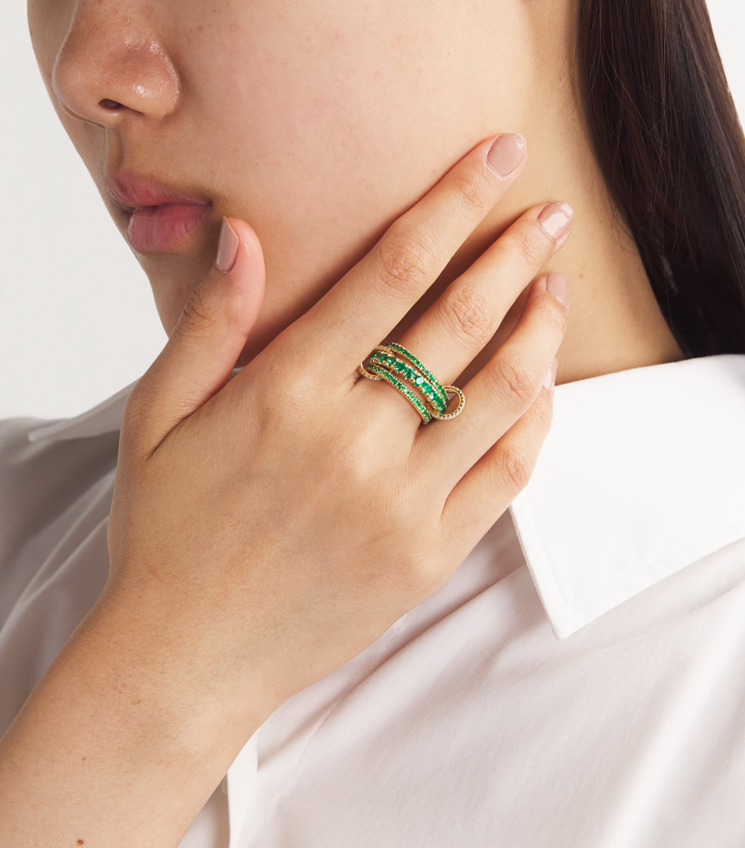 Yellow Gold, Diamond and Emerald Pave Ring
