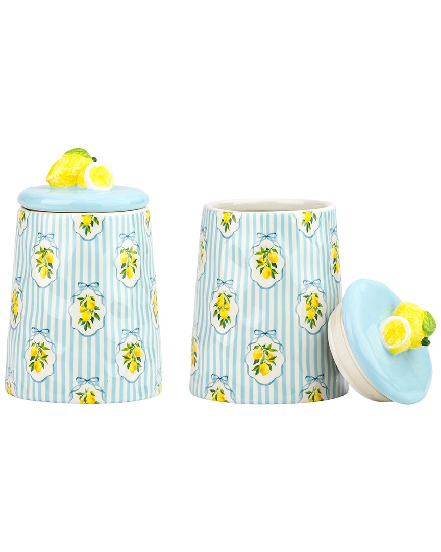 Set Of 2 Amalfi Lemon Ribbon Stripe Canisters
