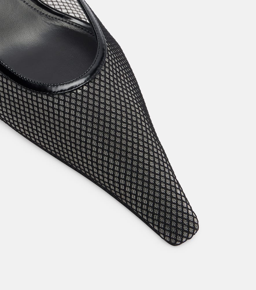 Leather-trimmed mesh mules