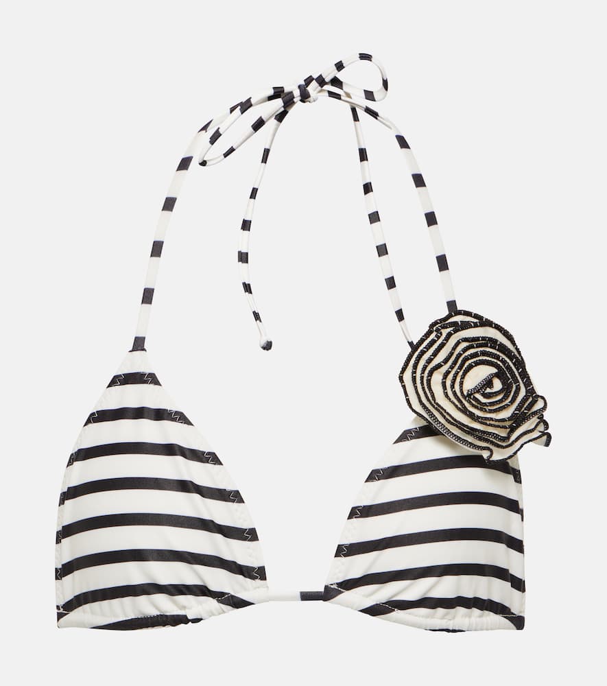 Rose floral-appliqué triangle bikini top