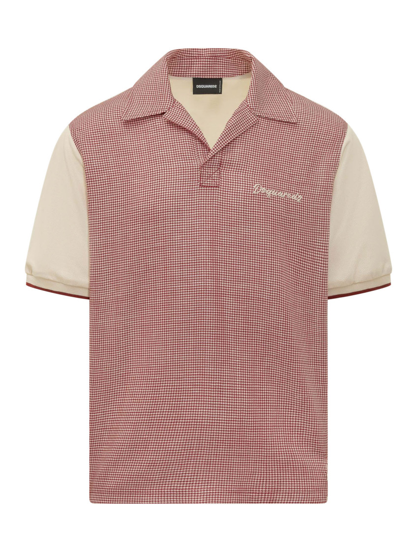 Red Houndstooth Shirt Collar Polo