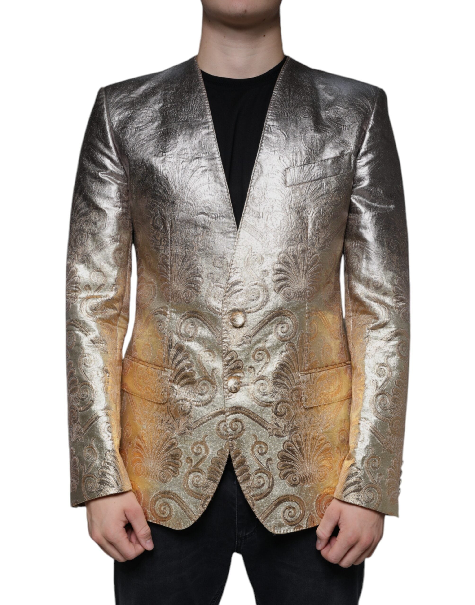 Jacquard Silk-Blend Blazer — Gold