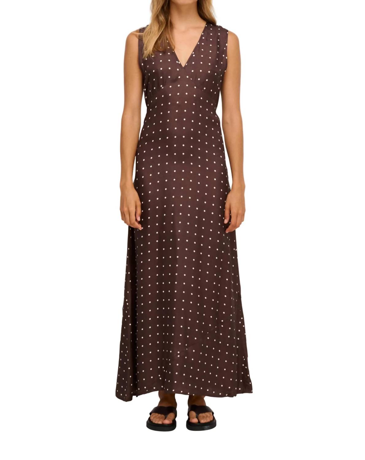 Polka Midi Dress In Chocolate