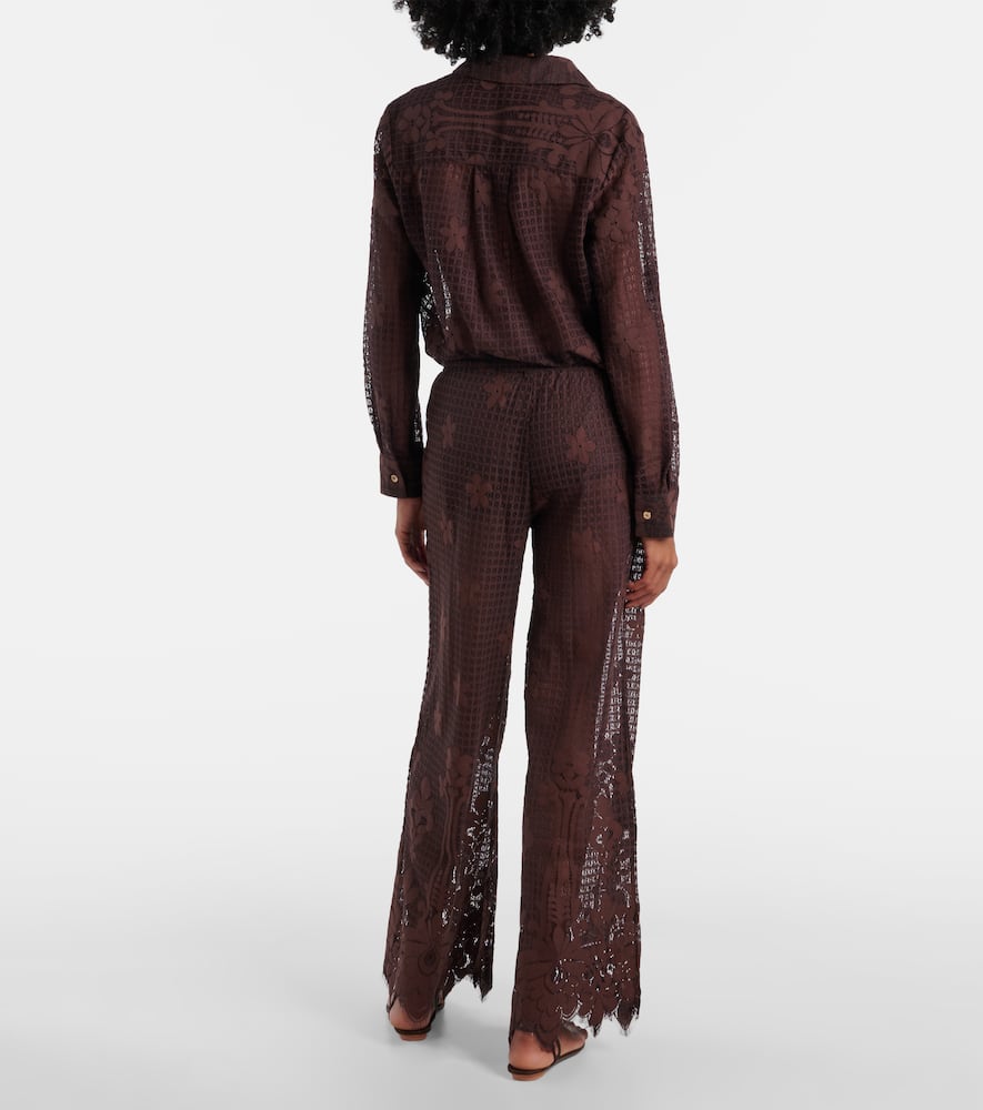 Etta cotton-blend lace wide-leg pants