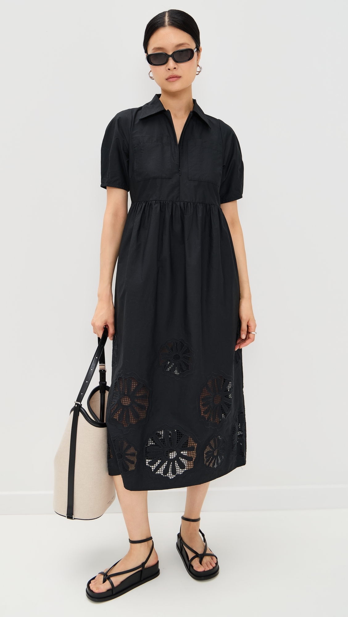 ALIGNE Gabriella Broderie Midi Dress Black