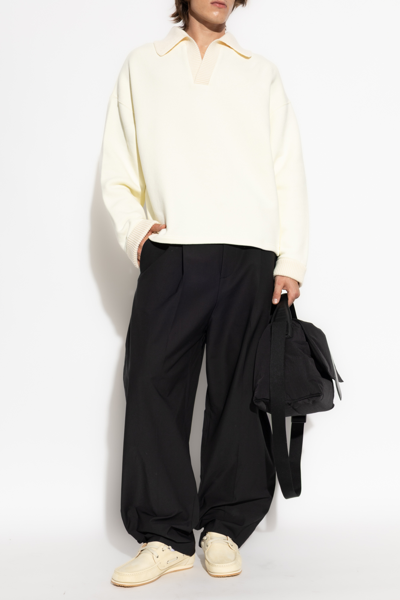 Sweatshirt With Collar, Men's, Cream