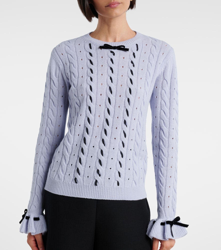 Bow-detail cable-knit virgin wool sweater