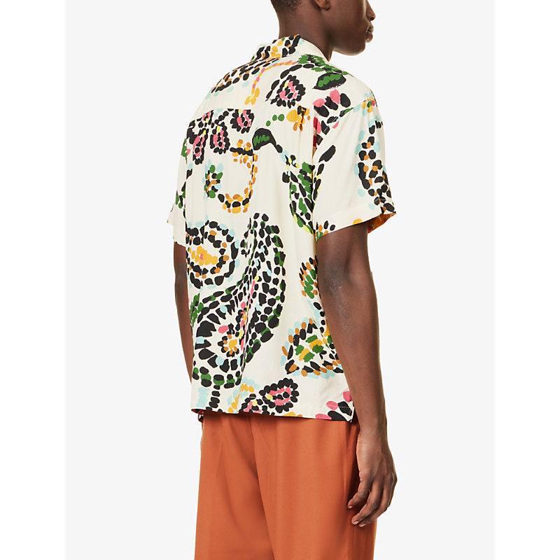 Mens White Smoke Multi Paisley-patterned Spread-collar Woven Shirt 