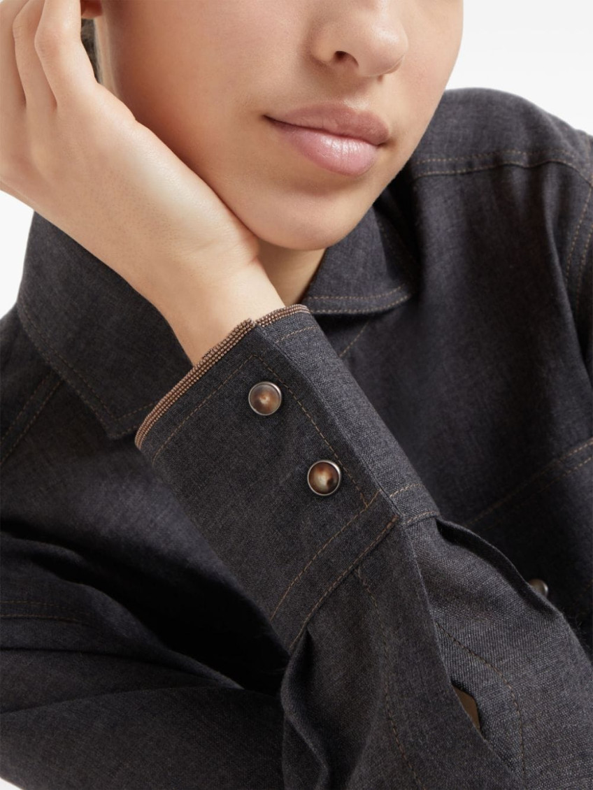 Brunello Cucinelli Scheerwollen blouse met afwerking - Grijs