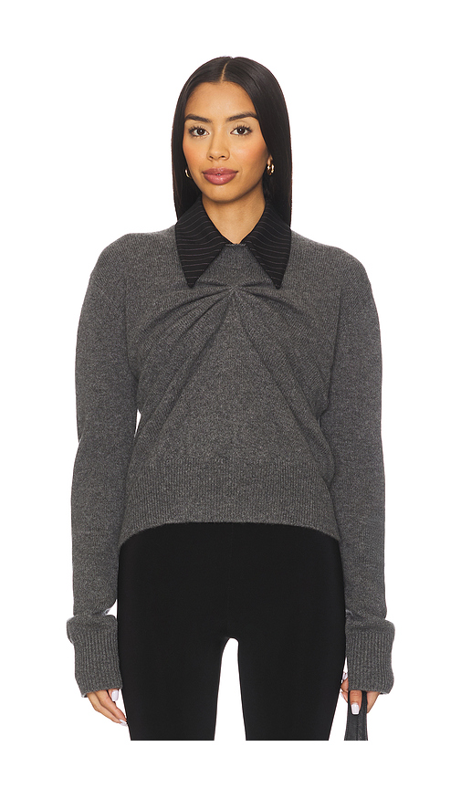 Kate Barton Pinched Crewneck Sweater With Collar in Grey. XS/S. Also in M/L