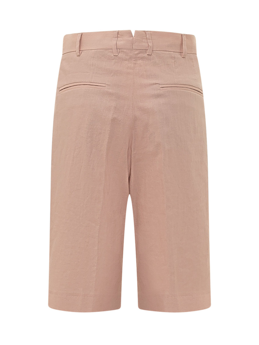Pink Solid Pleated Shorts