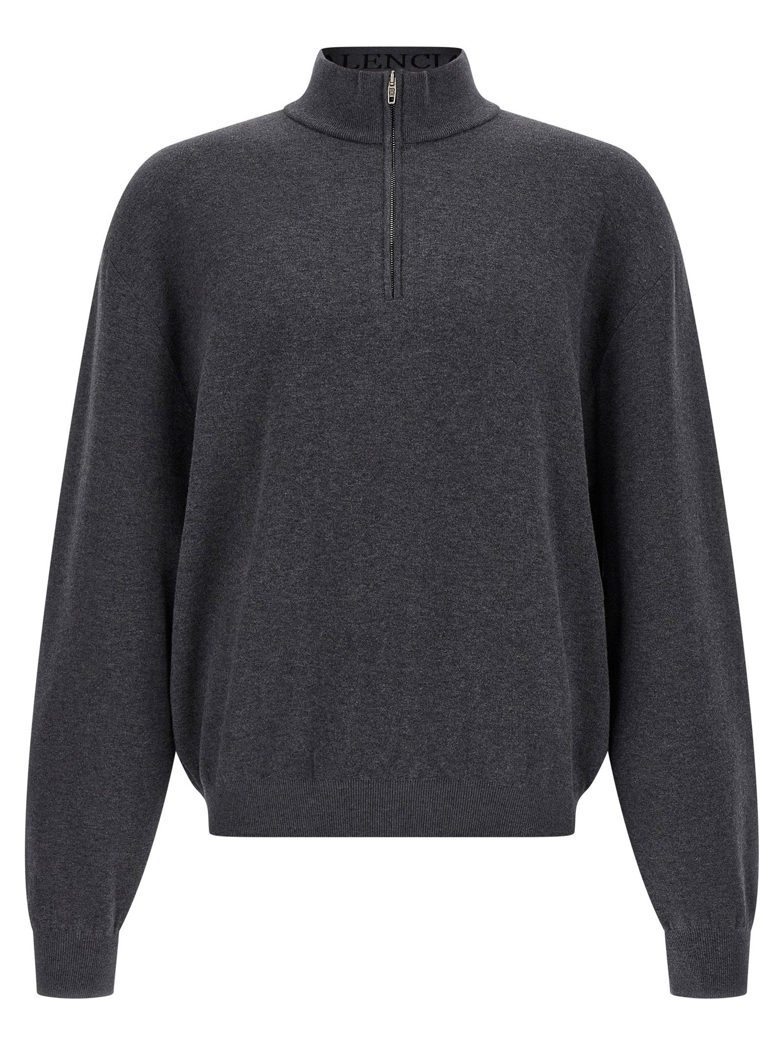 Half-Zip Cotton Knit Sweater — charcoal