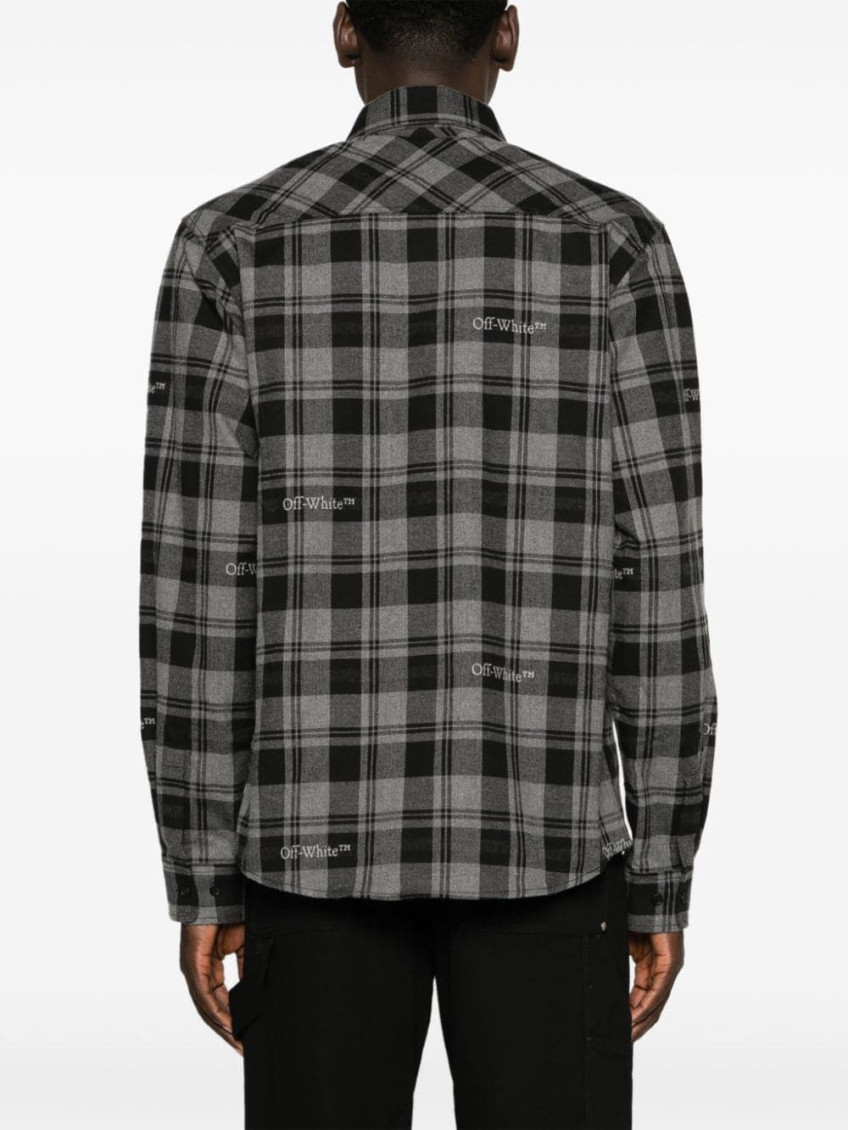 Logo-embroidered checked cotton shirt - 800 DARK GREY BLACK NO COLOR