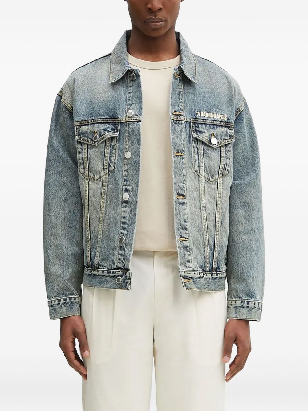 Logo-embroidered denim jacket - Blue