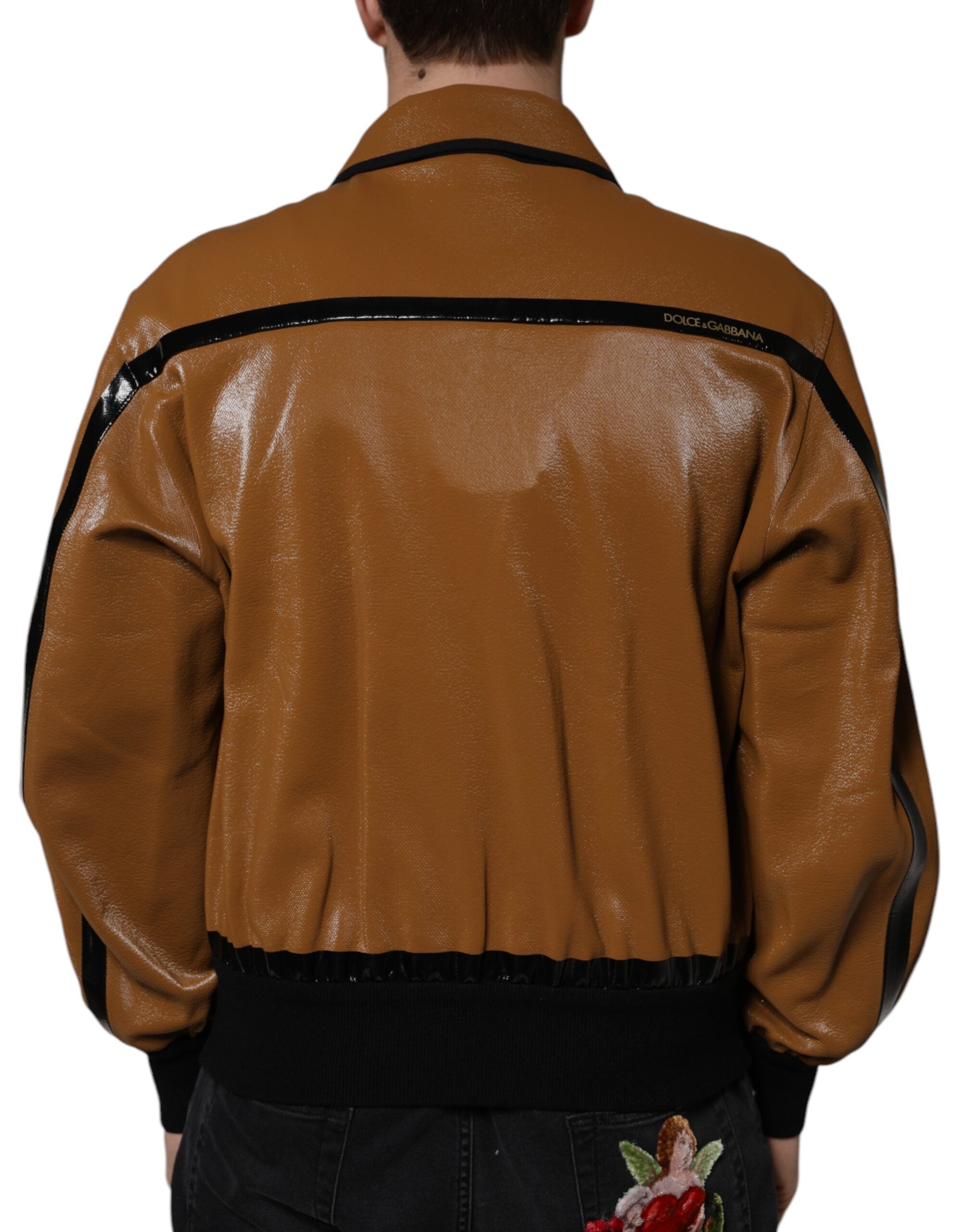 Leather Bomber Jacket — Brown