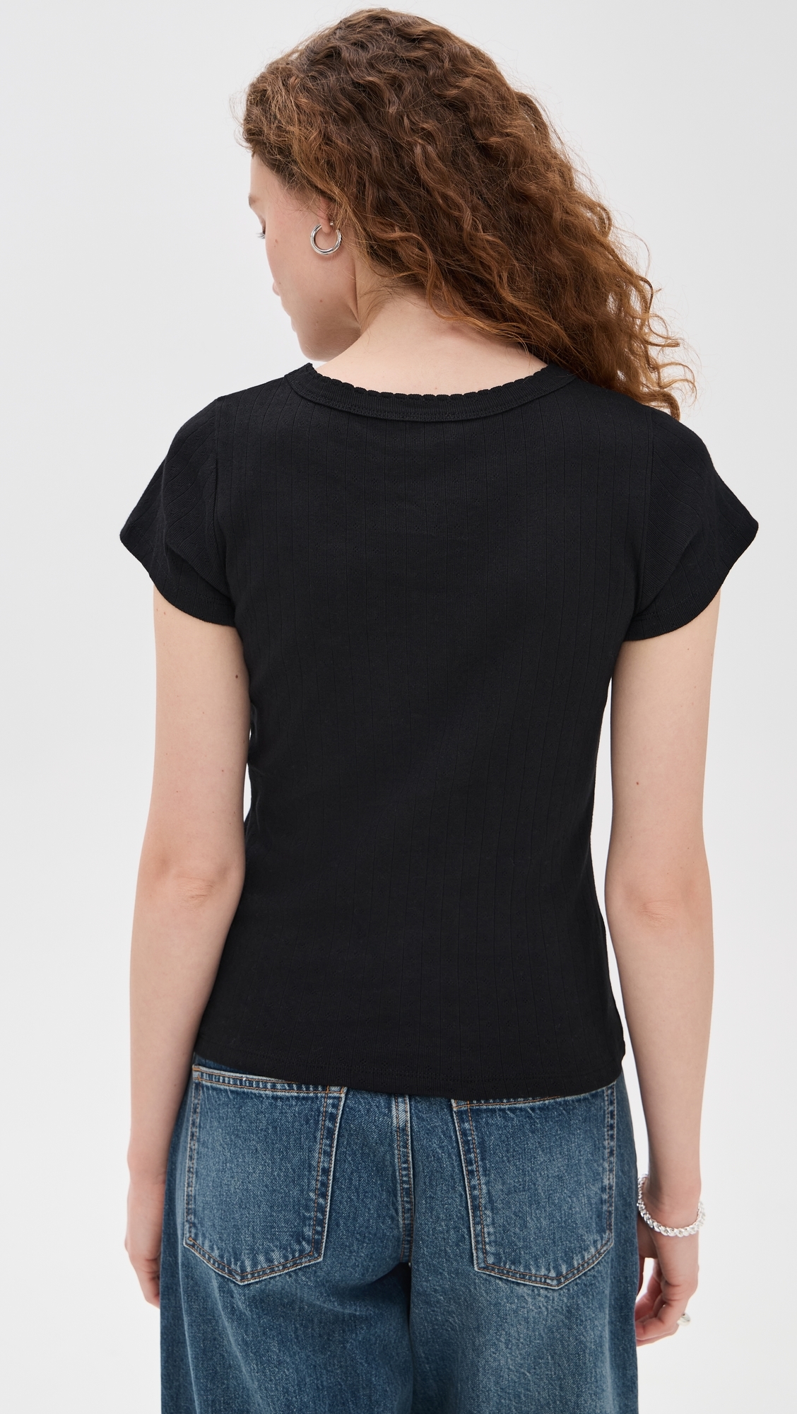Marea Pointelle Crew Neck Tee Black