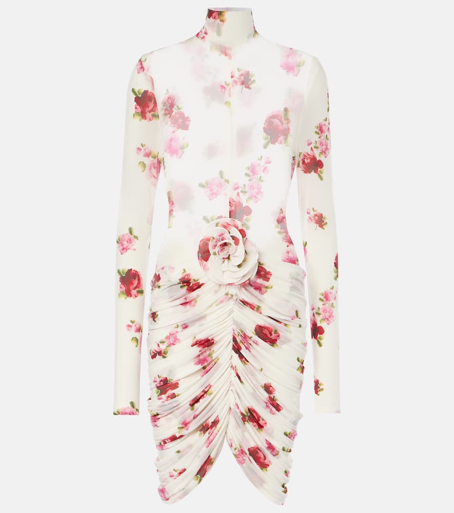Floral-appliqué sheer jersey midi dress