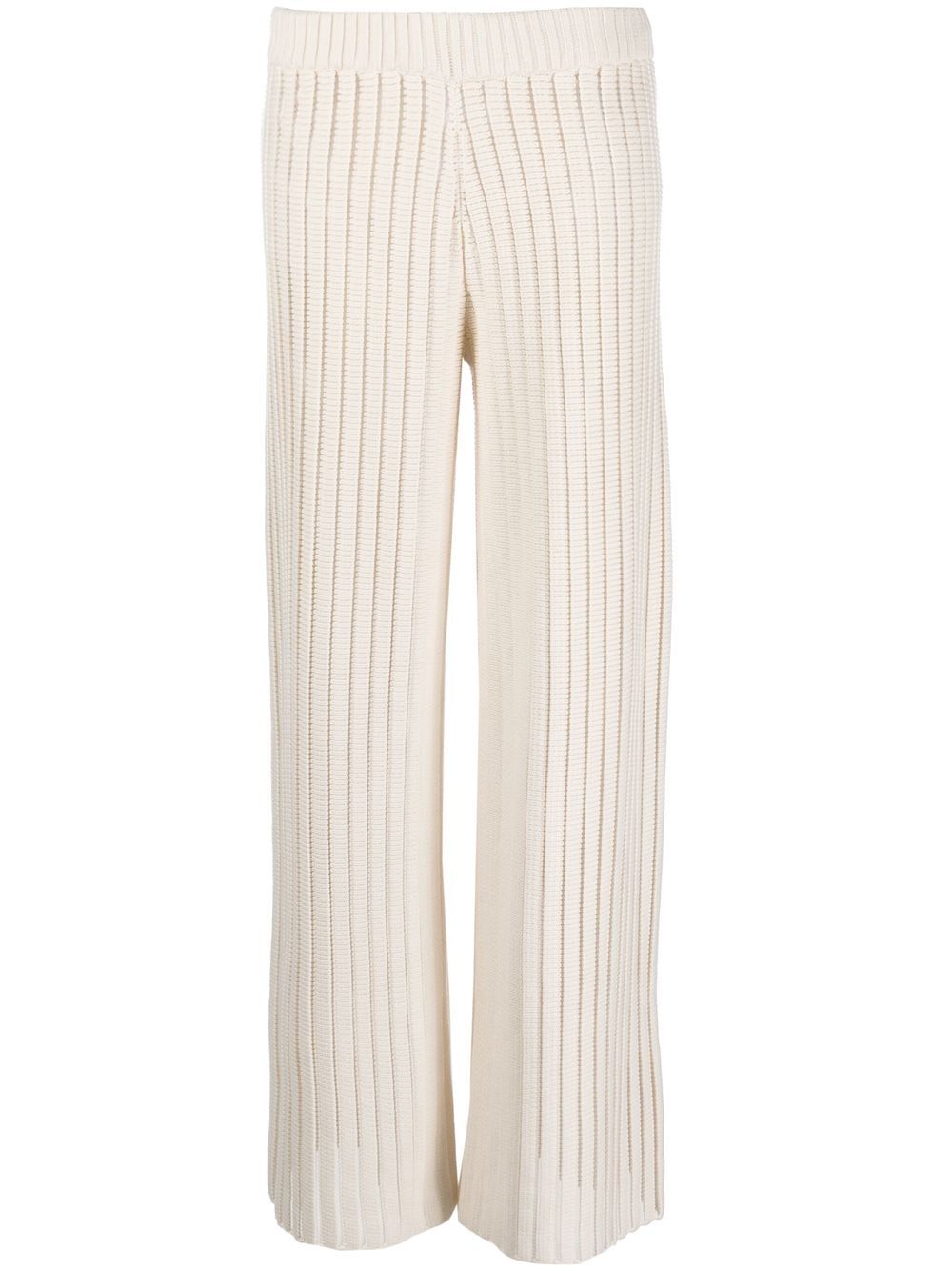 Rib-knit wide-leg trousers - White