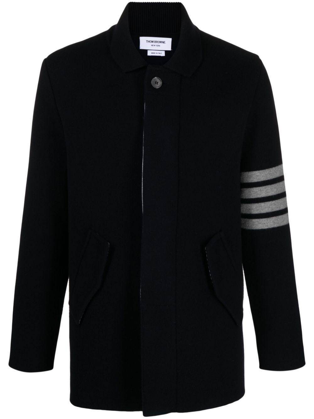 Stripe-detailing wool blend cardi-coat - Blue