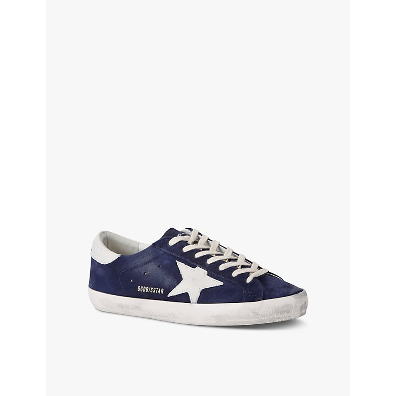 Mens Navy Super-star Logo-patch Suede Low-top Trainers