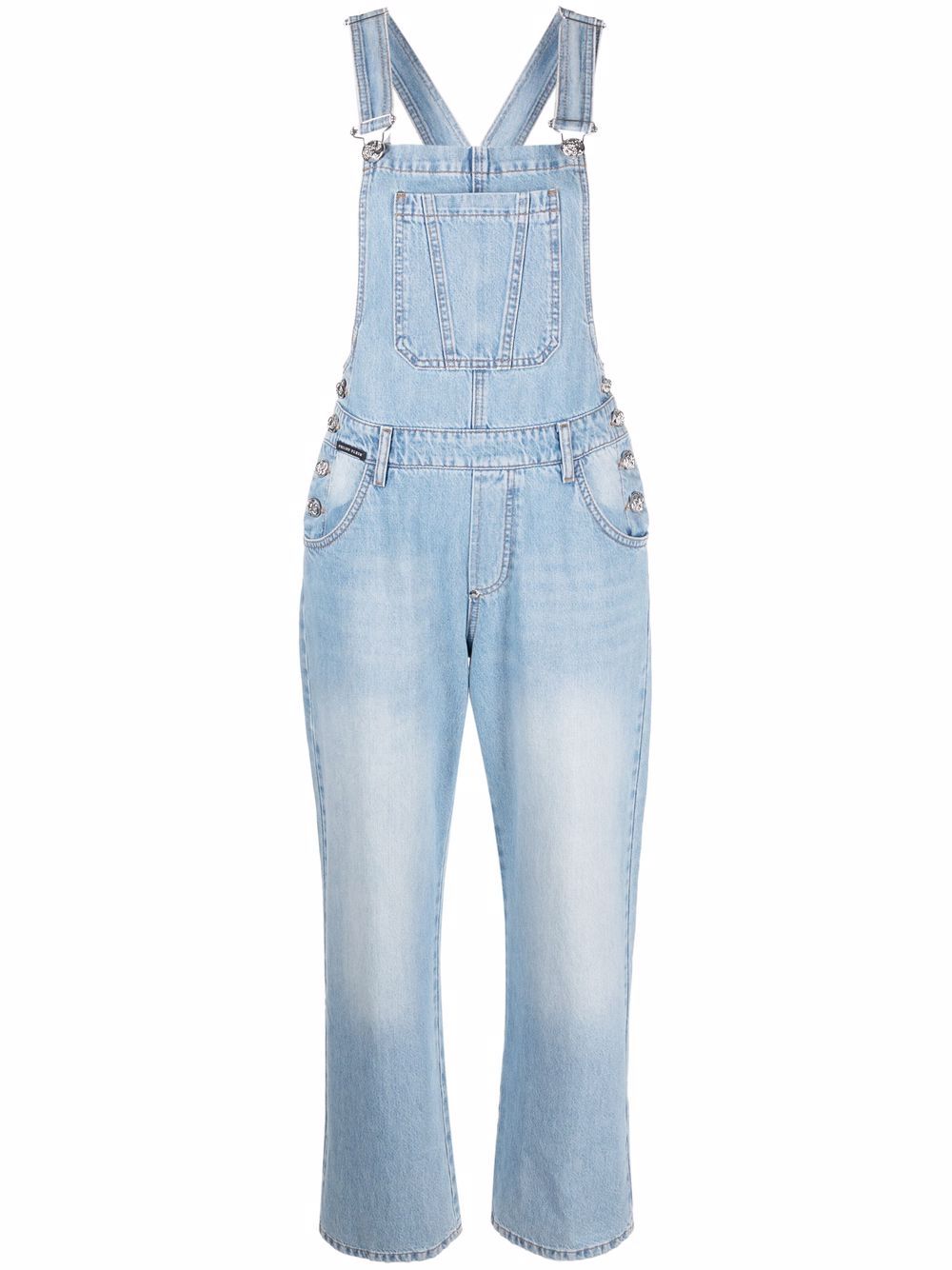 Logo-patch denim dungarees - Blue
