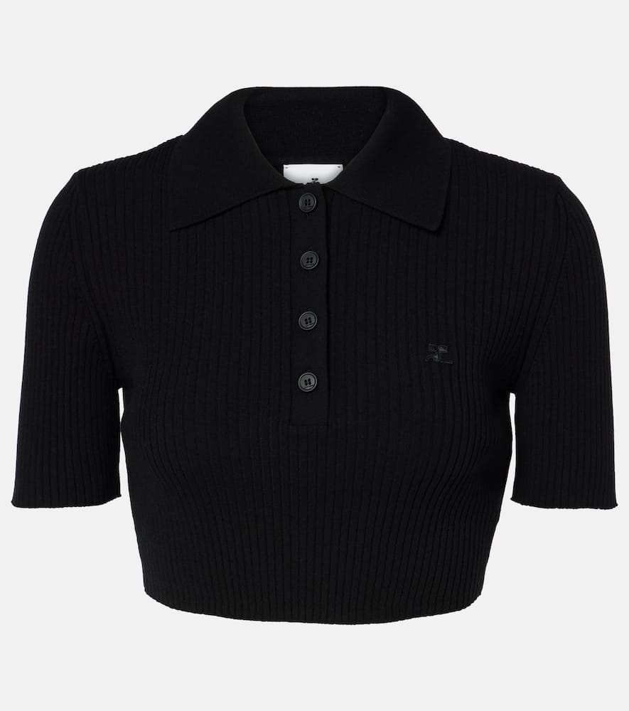 Courrèges Ribbed-knit cropped polo shirt