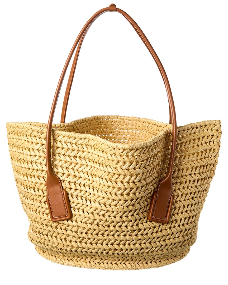 Arco Medium Raffia & Leather Basket Tote