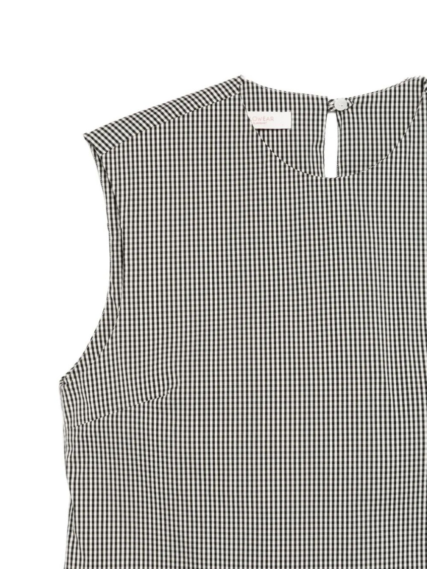 Grey Round Neck Check Pattern Top