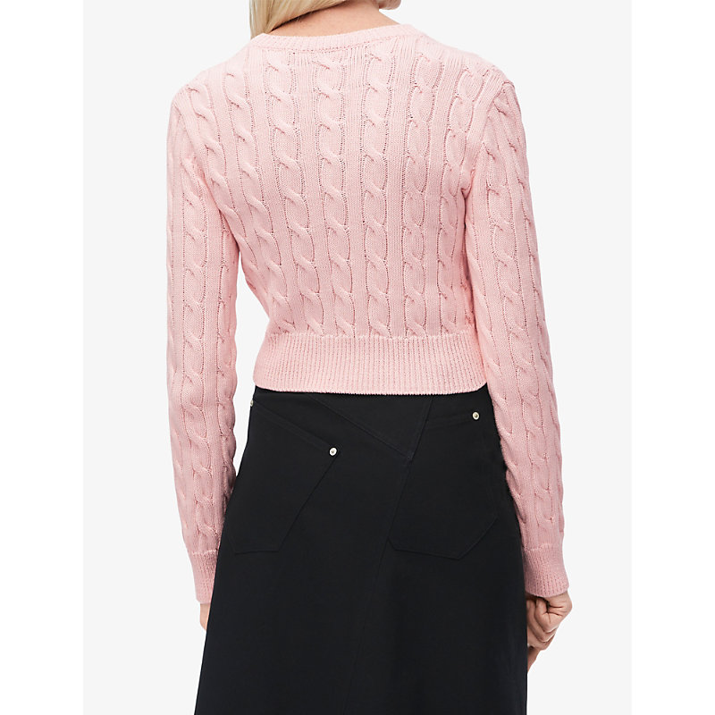 Womens Baby Pink Branded V-neck Cotton-knitted Jumper
