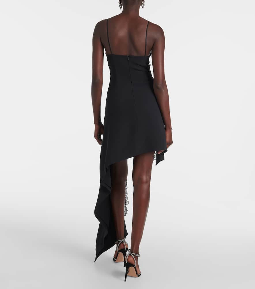 Asymmetric lace-trimmed minidress