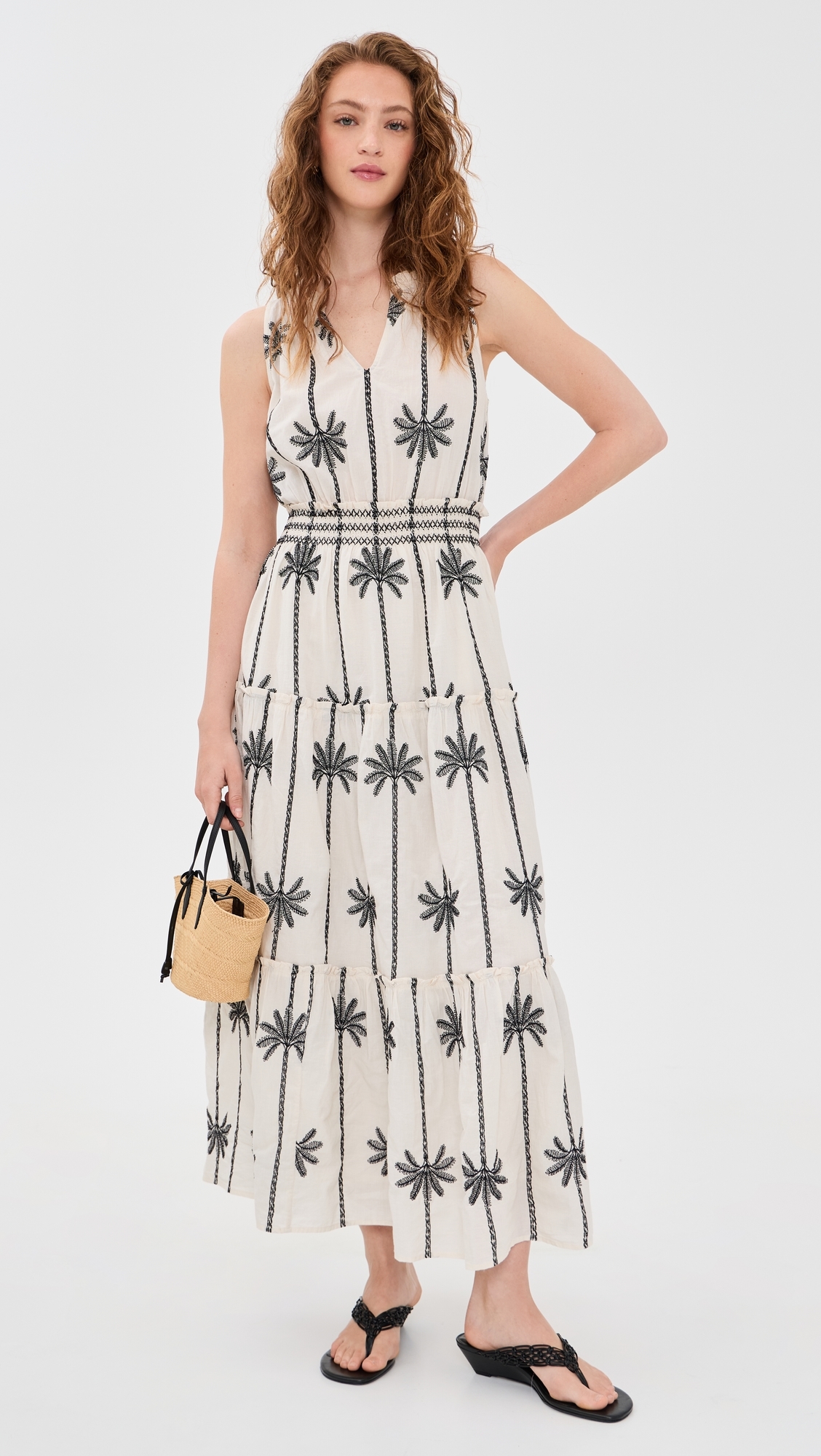 Loulou Dress Embroidered Palms