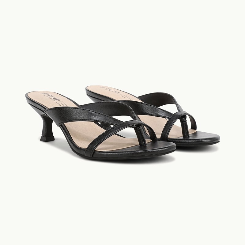 Stride Shoes Navine Thong Sandal Black Faux Leather