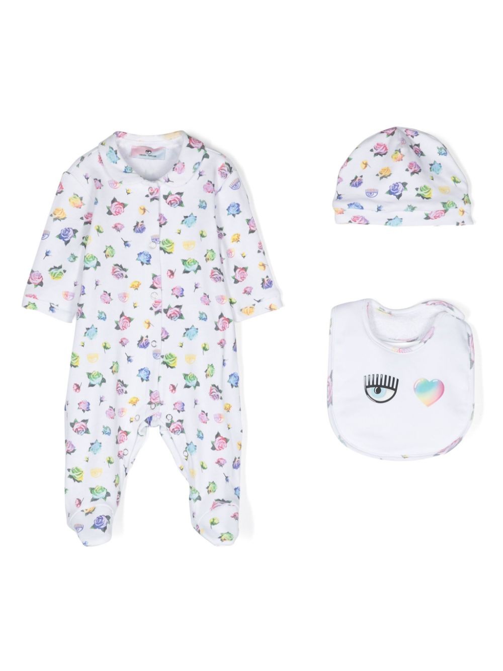 Eyelike-motif cotton pajamas (set of three) - White