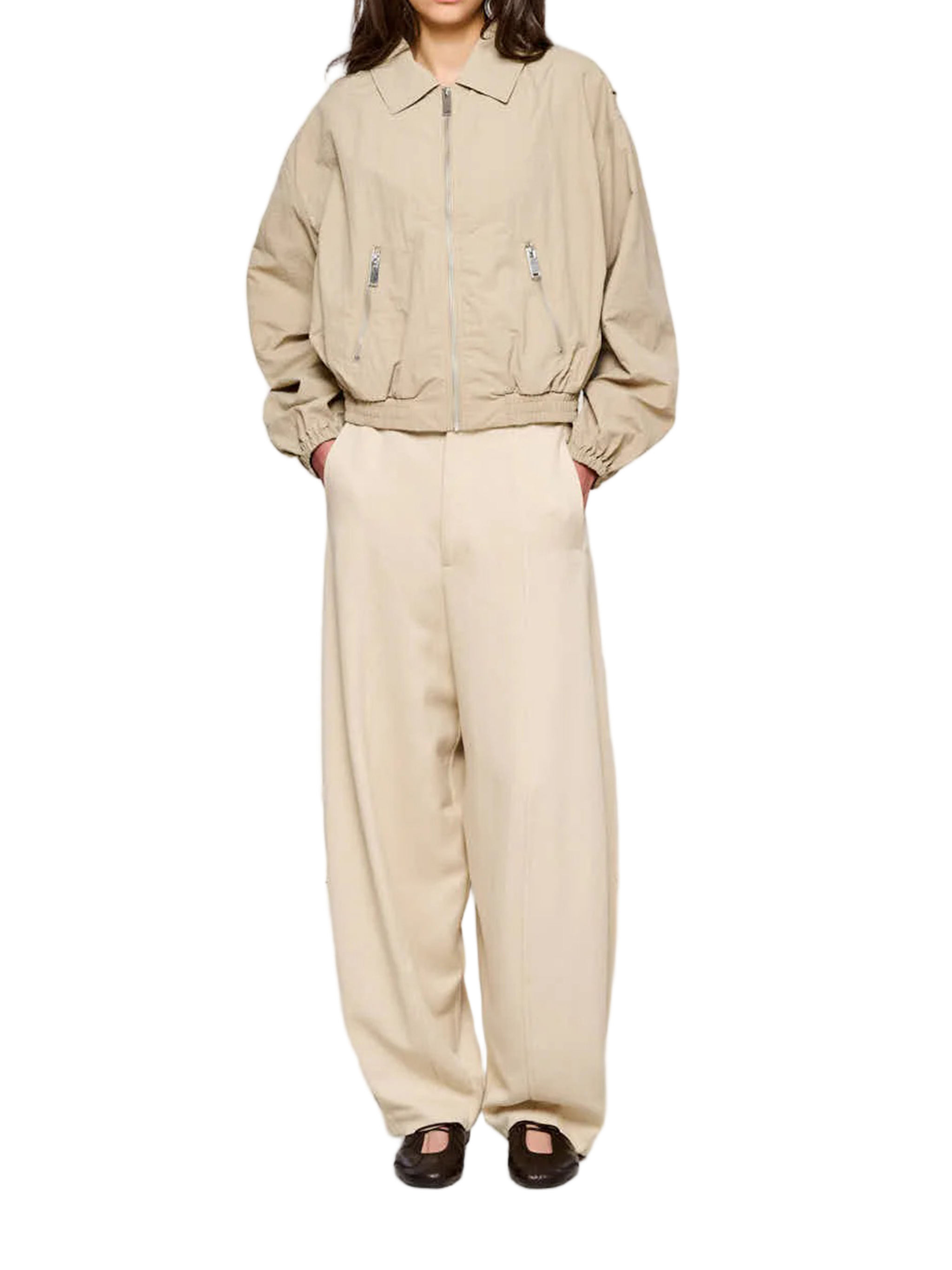 Beige Bomber Compact Nylon Bomber Jacket