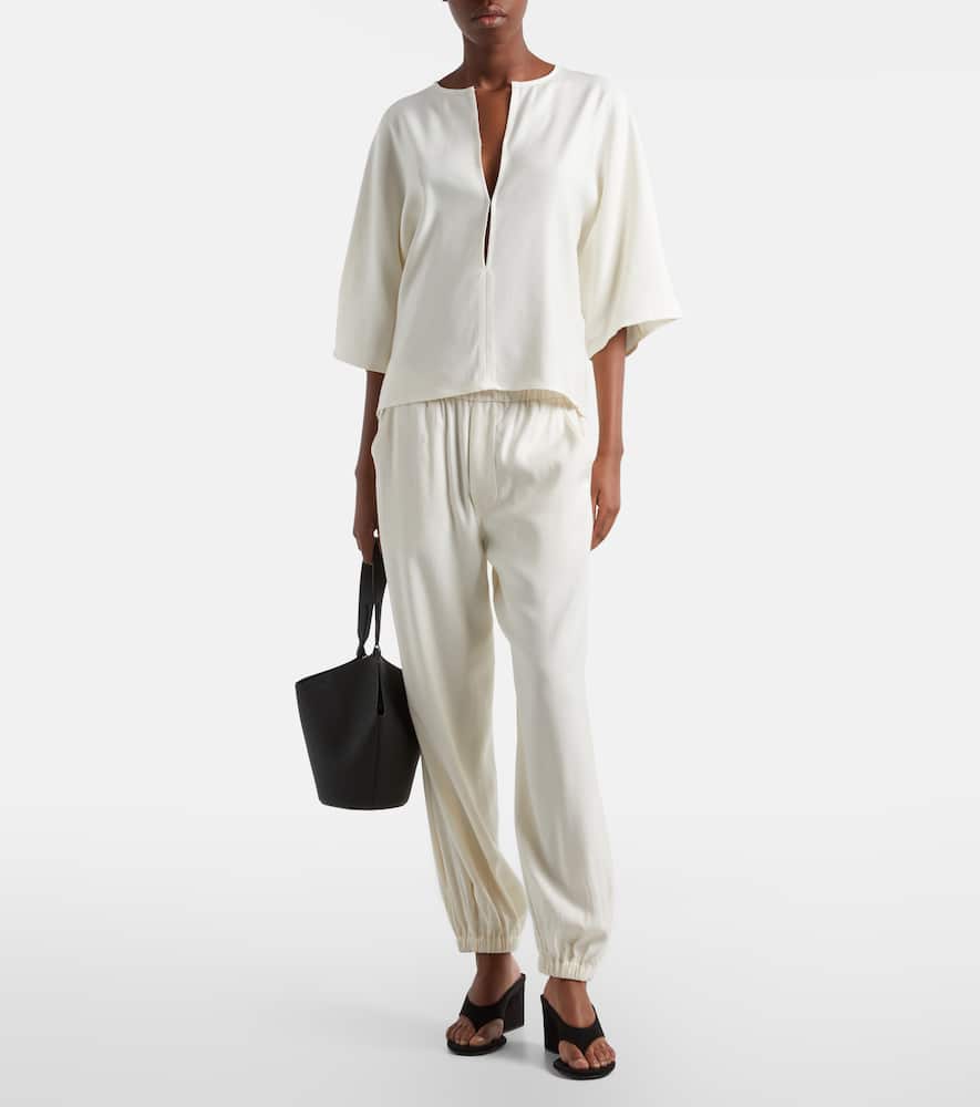Bubble twill wide-leg pants